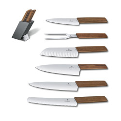 Bloc porte-couteaux Swiss Modern noyer, 6 pièces victorinox