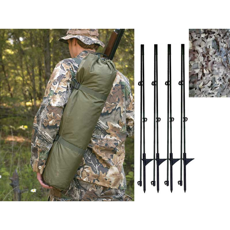 Kit complet d'affût en filet de camouflage avec pieds et sac de transport :
